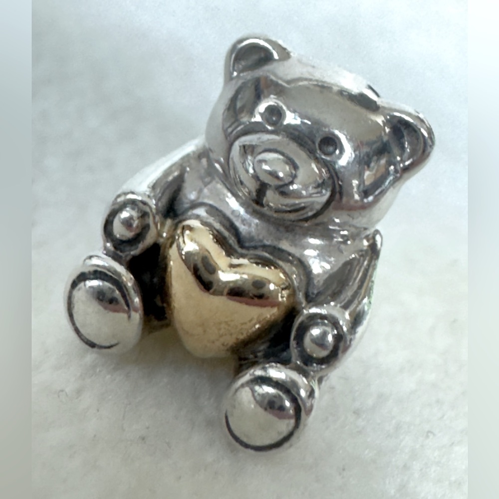 Pandora Sterling Silver & 14k Gold Teddy Bear My Heart Bead Charm 790719
